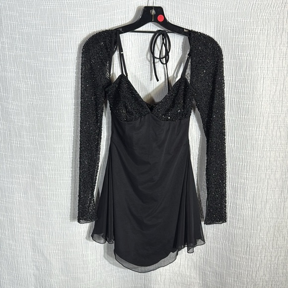 Oh Polly Naples Black Embellished Mesh Sleeve Mini Dress Size 2 Party birthday - Picture 7 of 16
